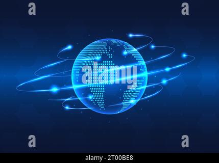 Global technology network that connects with smart technology to provide quick access to information anywhere for expanding business globally. Stock Vector