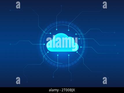 Clouds and circles of technology Technology help to store data and export data to various places, making life more convenient and easier, reducing del Stock Vector
