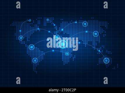 Background Technology sheet at the world represents expanding business commerce and exchanging business information through the internet to increase s Stock Vector
