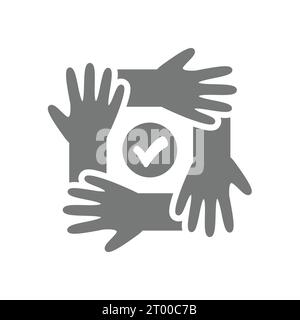 Hands circle, mutual aid and community vector icon. Team and teamwork, helping hand symbol. Stock Vector