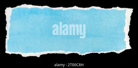Ripped blue paper note message template isolated on black background Stock Photo
