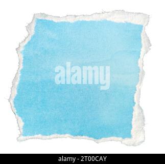 Ripped blue paper note message template isolated on white background Stock Photo