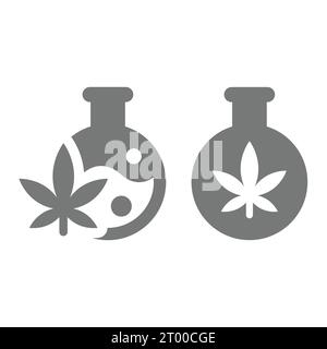 Cannabis leaf and test tube or laboratory glassware. Medical marijuana vector icon. Stock Vector
