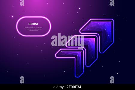 Futuristic neon speed arrow up. Boost and fast growth cyberpunk icon Stock Vector