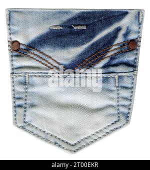 denim pocket. jeans pocket. a high resolution isolated on white background. texture of blue denim fabric. Stock Photo