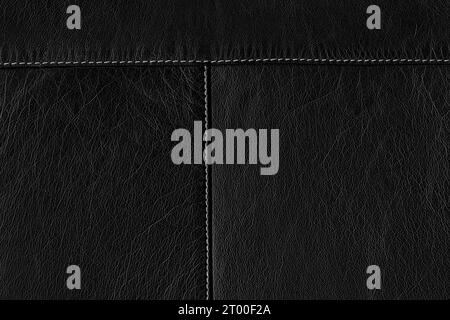 Black calf leather texture. The skin is bovine with stitching Stock Photo