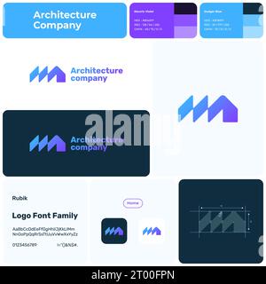 2D architecture company branding template with home logo Stock Vector
