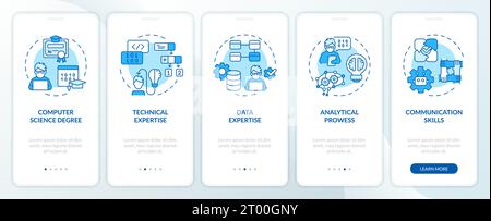 Walkthrough AI engineer with blue linear icons Stock Vector