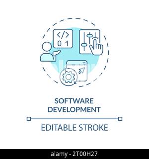 2D blue thin linear icon software development concept Stock Vector