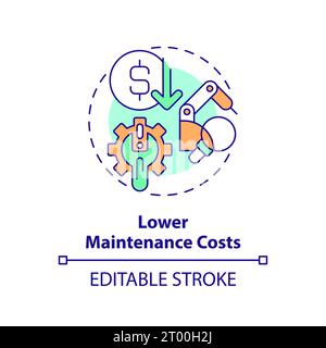 2D thin linear icon lower maintenance costs concept Stock Vector