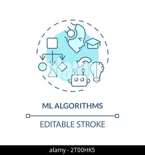 2D customizable thin line icon ML algorithms concept Stock Vector