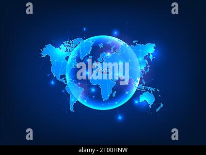 Global technology network with a world map, connecting diverse regions. Explores digital connectivity and communication on a global scale. Stock Vector