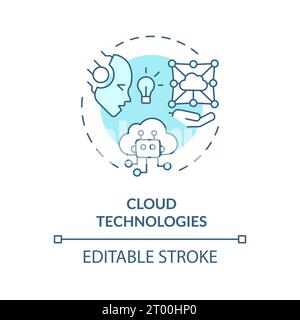 2D blue thin line icon cloud technologies concept Stock Vector