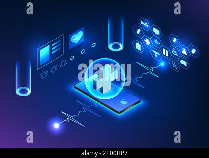 Smart medical technology and smartphone innovation in a captivating image. where technology meets convenience. Discover the future of medical care thr Stock Vector