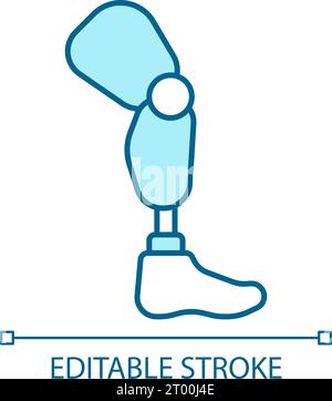 2D customizable thin line blue prosthetic leg icon Stock Vector