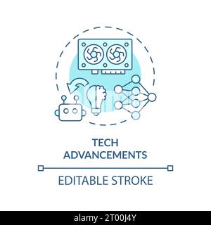 2D blue thin linear icon tech advancements concept Stock Vector