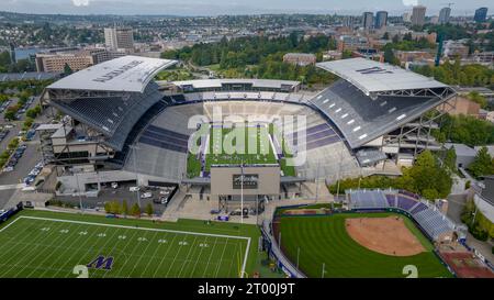 Aerial View Of Husky Stadium On The Campus Of The University Of Washington Stock Photo