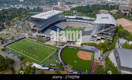 Aerial View Of Husky Stadium On The Campus Of The University Of Washington Stock Photo