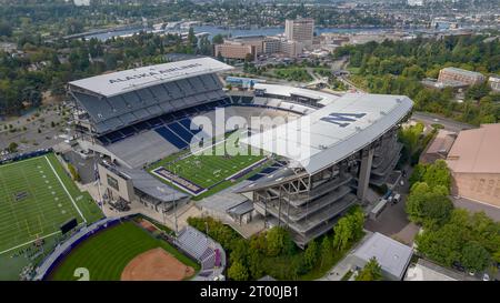 Aerial View Of Husky Stadium On The Campus Of The University Of Washington Stock Photo