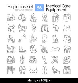 2D customizable black medical equipment icons set Stock Vector