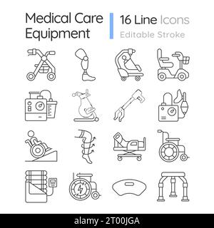Pack of pixel perfect black medical equipment icons Stock Vector