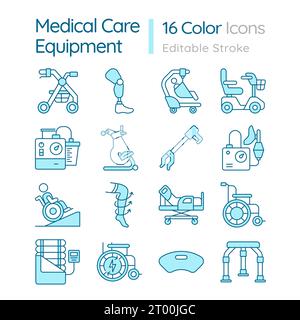 Pack of pixel perfect blue medical equipment icons Stock Vector