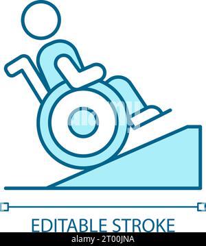 2D customizable thin line blue handicap ramp icon Stock Vector
