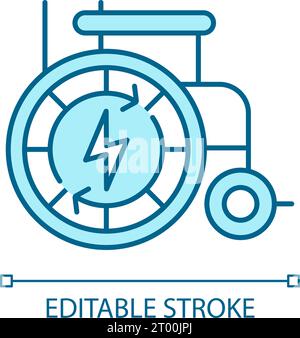 2D customizable thin line blue automatic wheelchair icon Stock Vector