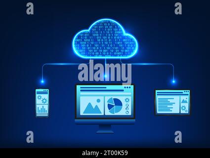 cloud technology It is a technology for backing up data and sharing data to recipients with a data security system that can use smartphones, computers Stock Vector