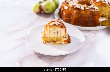 Apple bundt cake with caramel glaze Stock Photo