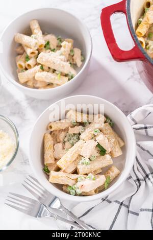 Chicken alfredo pasta Stock Photo