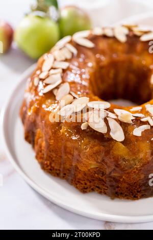 Apple bundt cake with caramel glaze Stock Photo