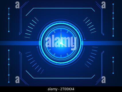 Time technology The clock is in the center surrounded by circles and elements. The concept of time allocation within the organization to achieve goals Stock Vector