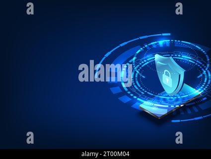 Smartphone technology with a shield and a lock with a technology circle around it. Refers to the technology inside the mobile phone, there is a system Stock Vector