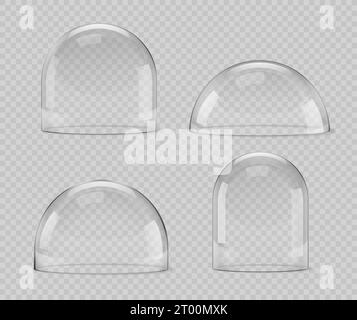 Glass dome, isolated glossy bell sphere or transparent cover, realistic ...
