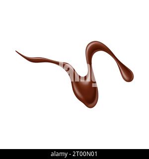Chocolate sauce syrup drop, splash, stain and swirl. Isolated realistic 3d vector luscious drizzle of rich velvety choco dessert, indulgent delight, enticing taste buds with its sweet, decadent allure Stock Vector