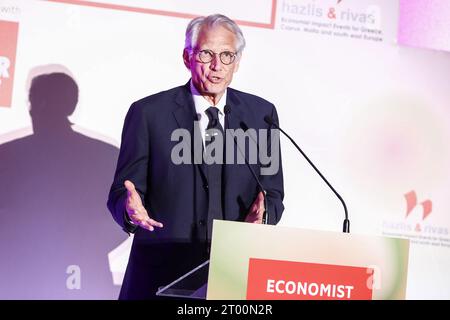 Thessaloniki, Greece. 29th Sep, 2023. Formen French Prime Minister Dominique de Villepin holds a speech during The Third Thessaloniki Metropolitan Summit. (Credit Image: © Giannis Papanikos/ZUMA Press Wire) EDITORIAL USAGE ONLY! Not for Commercial USAGE! Stock Photo