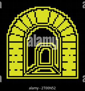 Arched tunnel entrance Pixel silhouette icon. Path into unknown, overcoming fears and obstacles. Vector Stock Vector