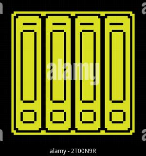 Archive with documents Pixel silhouette icon. Storage of accounting, financial and personal documents in archive. Simple black and yellow vector Stock Vector