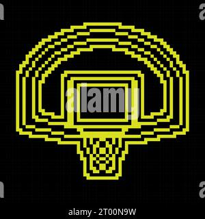 Basketball backboard Pixel silhouette icon with ring, hoop and net. Sports competitions in basketball on street and in gym. Vector Stock Vector