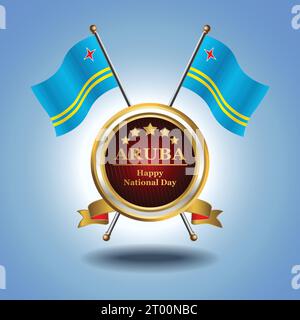 Small National flag of Aruba  on Circle With garadasi blue background Stock Vector