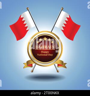 Small National flag of Bahrain on Circle With garadasi blue background Stock Vector