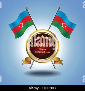 Small National flag of Azerbaijan on Circle With garadasi blue background Stock Vector
