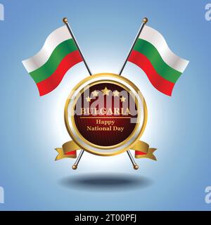 Small National flag of Bulgaria on Circle With garadasi blue background Stock Vector