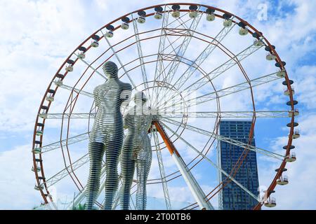 Moving Sculpture of Ali and Nino from the Tragedy Love Story, a Famous Attraction of Batumi City, Adjara Region, Georgia Stock Photo