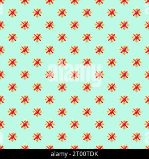 Seamless Pattern of Gift Box Shaped Butter Cookies on Cyan Background Stock Photo