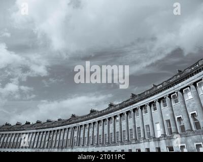 Black and White Landscape, The Royal Crescent, Bath, Somerset, England, UK, GB. Stock Photo