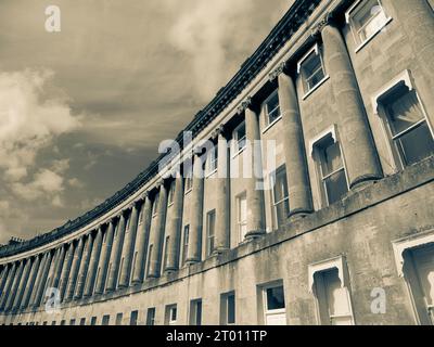 Black and White Landscape, The Royal Crescent, Bath, Somerset, England, UK, GB. Stock Photo