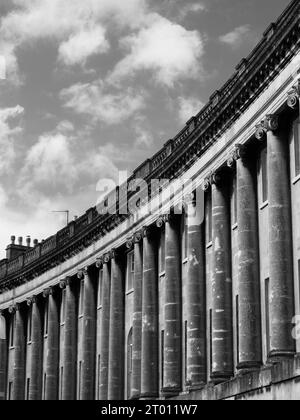 Black and White Landscape, The Royal Crescent, Bath, Somerset, England, UK, GB. Stock Photo