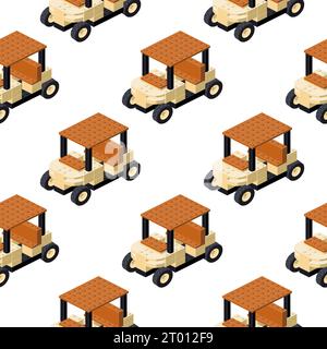 Pattern of a golf cart in isometry on a white background. Vector Stock Vector